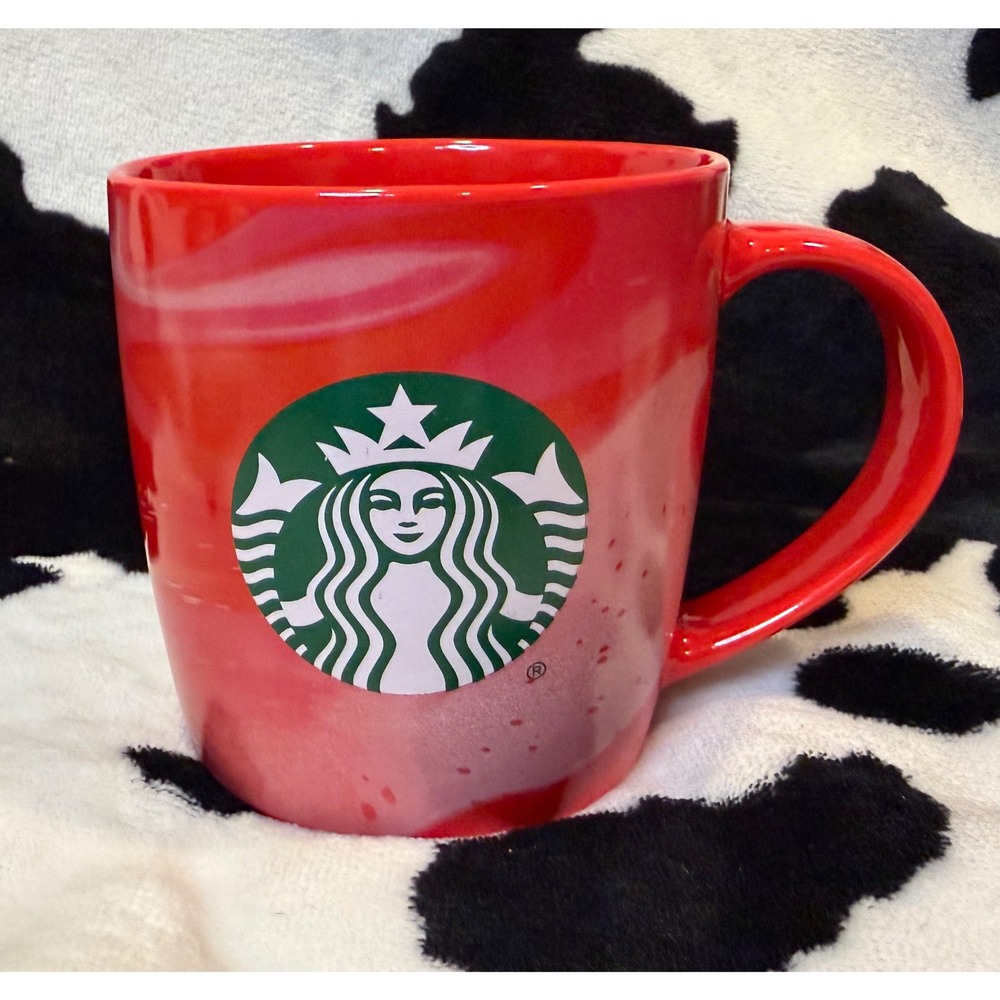 Starbucks Red Marble Swirl Ceramic Coffee Mug 11oz‎ Siren Logo 2024 Holiday Cup